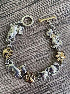 Premier Designs Silver and Gold tone  Cat and Dog Link Bracelet
